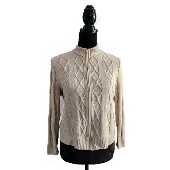 St. John Sport Beige Long Sleeve Zip Up Knit Sweater Cardigan Size P - Picture 1 of 9